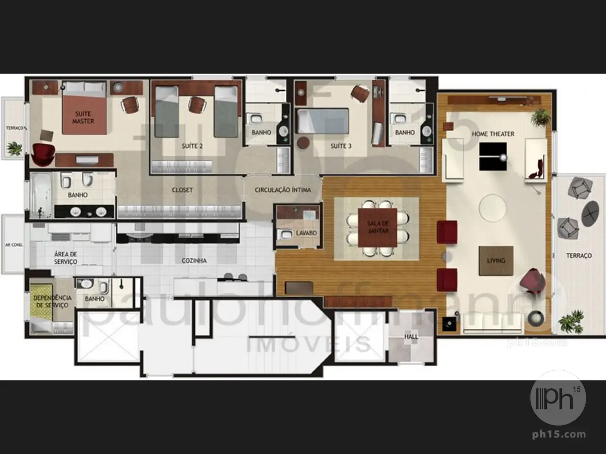 Planta apto tipo - Opção 3 suítes [2020]